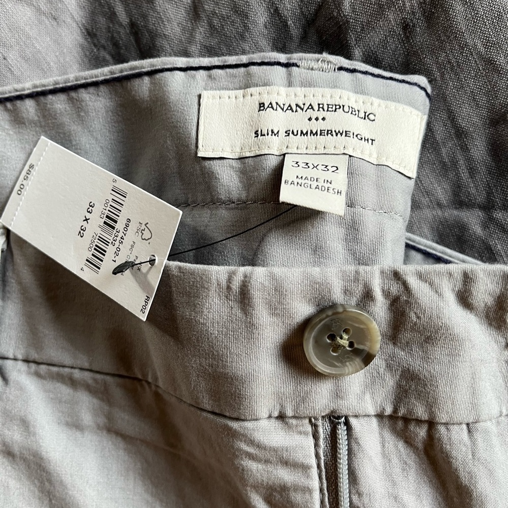 NWT. Banana Republic Slim Summerweight Light Gray Pants 33x32
